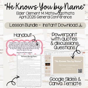 Könnte beinhalten: Ein Lektionspaket mit dem Titel He Knows You by Name von Elder Clement M. Matswagothata von der Generalkonferenz im April 2026. Es enthält ein Handout, einen Lektionsentwurf und eine PowerPoint-Präsentation mit Diskussionsfragen.