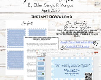 以下が含まれることがあります： 2025年4月、Elder Sergio R. Vargasによる「Our Heavenly Guidance System」と題されたデジタルダウンロード。レッスン計画、25枚のスライドの編集可能なPowerPoint、CanvaとGoogle Slidesのリンク、ハンドアウトが含まれています。
