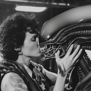 Ellen Ripley and The Alien Passionately Kissing T-Shirt