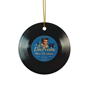 Elvis Presley Blue Christmas Vinyl Record Holiday Ornament