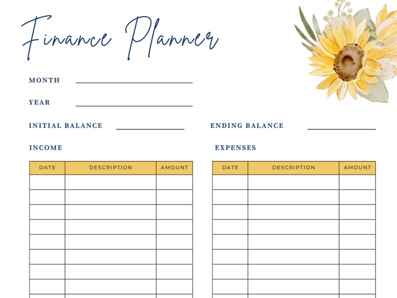 Sunflower Themed Budget Planner Printable | Yellow and Green Finance ...