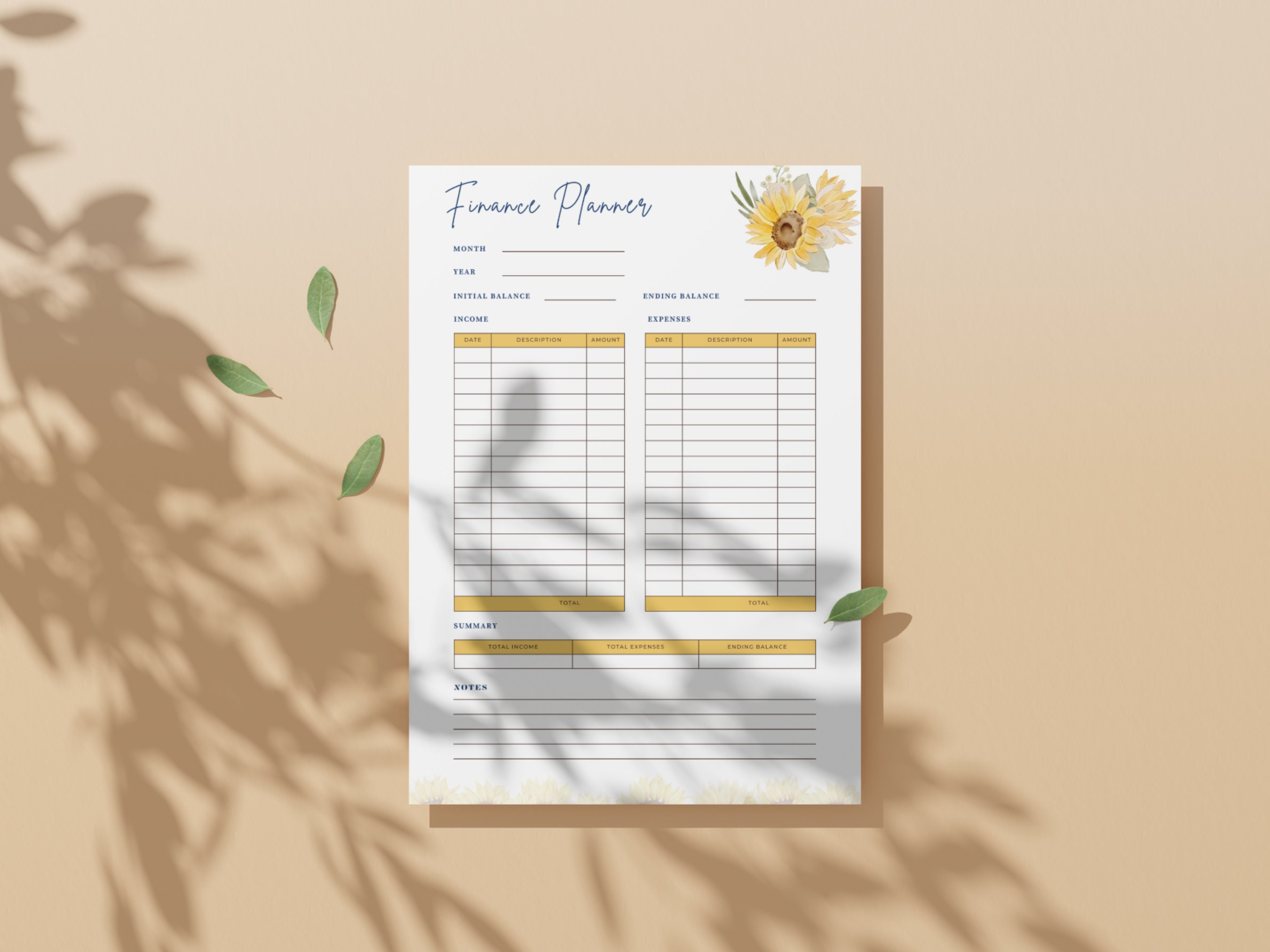 Sunflower Themed Budget Planner Printable | Yellow and Green Finance ...