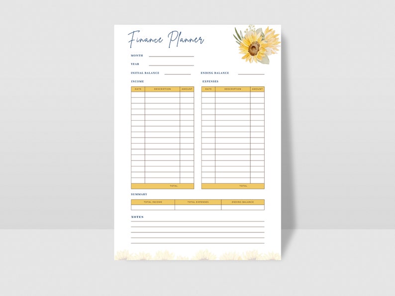 Sunflower Themed Budget Planner Printable | Yellow and Green Finance ...