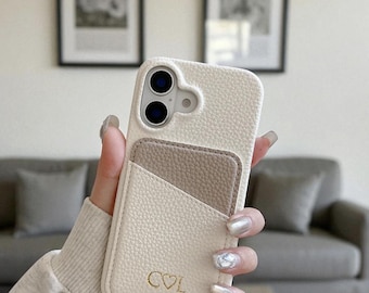 Personalized Leather Phone Case For iPhone 17 16 15 Pro Max 14 Pro 13 12 With Card Holder Custom Initial Monogram Engraved Gift For Her Him