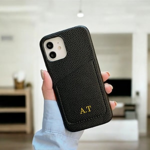 iPhone 17 16 15 Pro Max 14 Pro 13 12用パーソナライズされた上品なレザーケースカードホルダーウォレットカスタムイニシャルモノグラム刻印入り彼女へのギフト