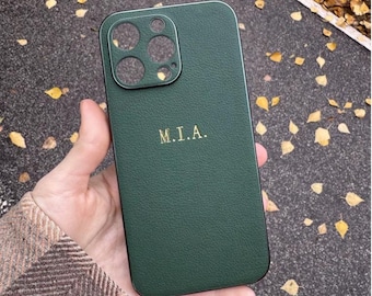 Funda de cuero electrochapada personalizada para iPhone 17, 16, 15, Pro Max, 14, 13, 12 y 11. Funda con grabado inicial personalizado para iPhone. Regalo para ella.