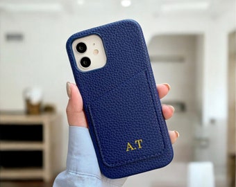 Personalized Leather Phone Case For iPhone 17 16 15 Pro Max 14 Pro 13 12 With Card Holder Custom Initial Monogram Engraved Gift For Her Him