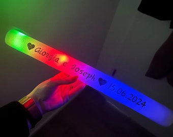 Customizable LED Foam Glow Sticks, Wands, Light Up LED Foam Stick. Multi or Single Color Flashing Glow Personalized Wedding Party Favor