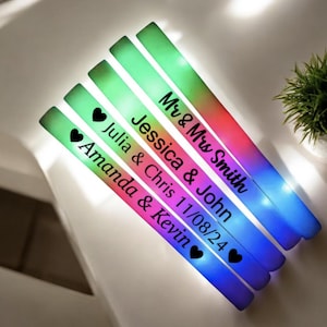 Customizable LED Foam Glow Sticks, Wands, Light Up LED Foam Stick. Multi or Single Color Flashing Glow Personalized Wedding Party Favor