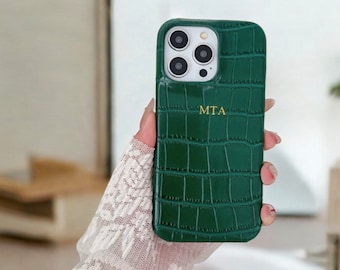 Personalized Croc Leather Case For iPhone 17 16 15 Pro Max 14 Pro 13 12 Monogram Engraved Leather Phone Cover for iPhone,Custom Gift For Her