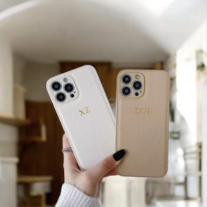 Personalized Leather Case For iPhone 16 15 Pro Max 14 13 12 11 Pro Custom Initials Engraving Phone Cover for iPhone, Gift For Her Him