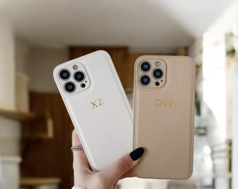Personalized Leather Case For iPhone 17 16 15 Pro Max 14 13 12 11 Pro Custom Initials Engraving Phone Cover for iPhone, Gift For Her Him