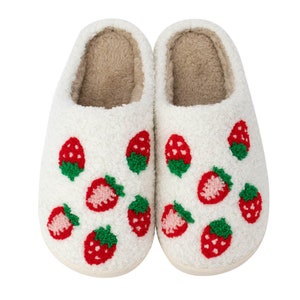 Strawberry Slippers, Fuzzy Cozy Slippers With Rubber Sole, House Slipper,Cute Slippers for Women, Plush Warm Slipper,Gift For Her Friend