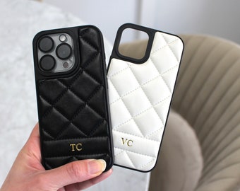 Personalized Luxury Leather Case For iPhone 17 16 15 14 Pro 13 12 Monogram Custom Engraved Leather Phone Cover for iPhone,Gift For Her Him