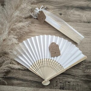 Éventail de mariage blanc personnalisé, Éventail de mariage en papier pliable, Éventail de mariage en vrac, Éventail de mariage gravé sur mesure, Cadeau d'été