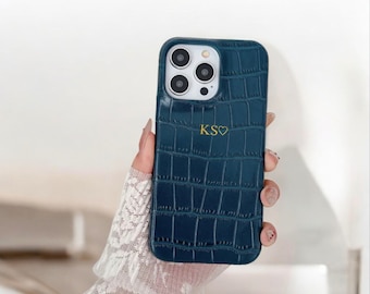 Personalized Croc Leather iPhone Case For iPhone 15 Pro Max 14 Pro 13 12 Monogram Engraved Leather Phone Cover for iPhone, Gift For Her