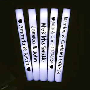 Customizable LED Foam Glow Sticks, Wands, Light Up LED Foam Stick. Multi or Single Color Flashing Glow Personalized Wedding Party Favor