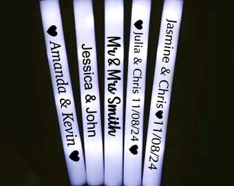 Customizable LED Foam Glow Sticks, Wands, Light Up LED Foam Stick. Multi or Single Color Flashing Glow Personalized Wedding Party Favor