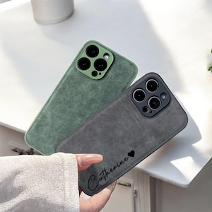 Personalized Soft Leather Case For iPhone 16 15 Pro Max 14 13 12 11 Pro Custom Initials Engraving Shockproof Phone Cover , Gift For Her Him