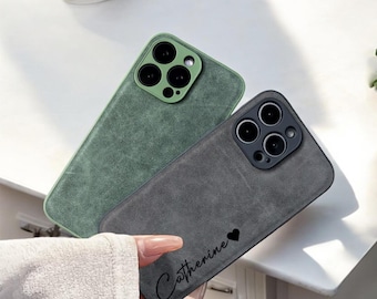 Funda de piel suave personalizada para iPhone 16, 15 Pro Max, 14, 13, 12 y 11 Pro, con iniciales grabadas, a prueba de golpes, regalo para ella y él.