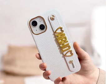 Personalized 3D Letter Leather iPhone Case With Strap For iPhone 17 16 15 Pro Max 14 13 12 11 Custom Leather Phone Cover , Gift For Her