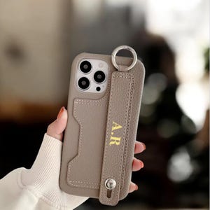 Personalized Leather Phone Case For iPhone 17 16 15 Pro Max 14 Pro 13 12 With Card Holder Strap Custom Initial Monogram Engraved Gift Her