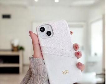 Porte-cartes personnalisé en cuir croco, étui pour iPhone, iPhone 17, 16 15 Pro Max, 14 13 12 11, cadeau gravé monogramme initial personnalisé pour elle