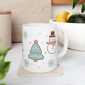 Taza de cerámica con muñecos de nieve navideños, linda taza de café navideña, taza de té festiva, taza de chocolate caliente de invierno, regalo de cocina de Navidad, artículos para beber de temporada