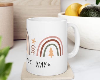Boho regnbågar träd jul keramikmugg 31 cl 47 cl, julklapp, festlig kaffekopp, temugg, köksdekor, unik julklapp