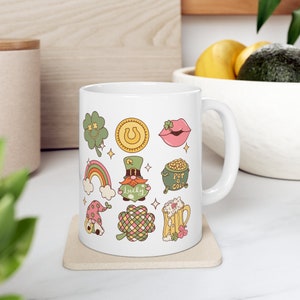 St Patrick&#39;s Icons, St Patricks Day, Lucky, Leprechaun, Lucky Rainbow, St Paddys Day, Shamrock Gift, Irish Coffee Mug, Ceramic Mug, 11oz