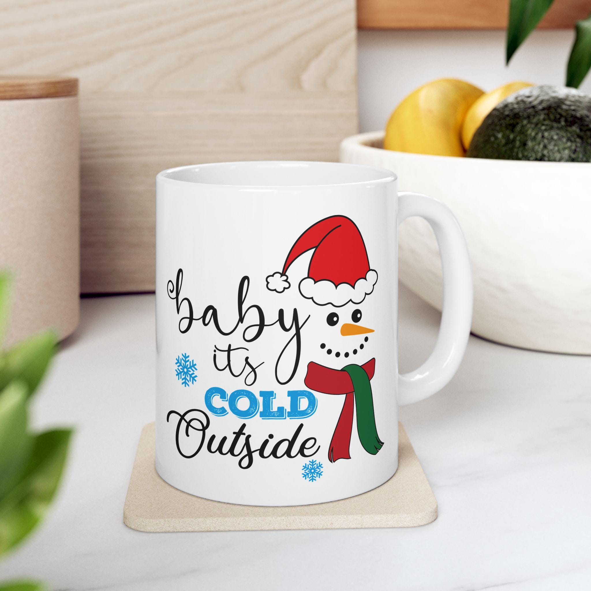 Keramikbecher, weiße Weihnacht Babys kalt draußen 11 Unzen Tasse, Urlaub Kaffee Tee Geschenk, heiße Kakao Winter Trinkgefäße, festliche Schneeflocke Küche