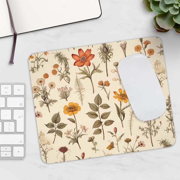 Flower Mousepad Botanical - Home Office Decor Desk Accessory Mouse Pad, 4mm Anti-Slip Desk Mat Neoprene 18x23 cm / 7x9" Workspace Accessory