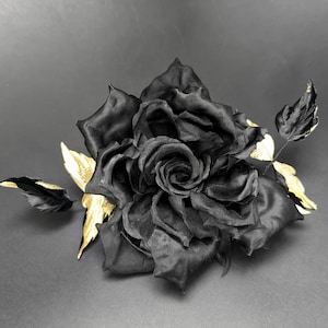 Broche de rosa negra, broche de flor de seda, flor negra vintage, broche de flor artificial