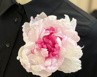 Silk Peony, Vintage Silk Flower, Flower brooch, Medium Flower Brooch, Vintage White Flower