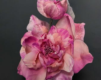 Pink Silk Brooch, Amaryllis Candy Flower pin, Flower Brooch