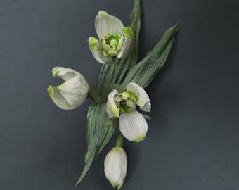 Silk Snowdrop Flower Brooch, Floral Jewelry, Spring Wedding, Wedding Accessories
