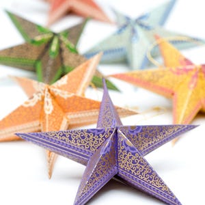 Sitara Folding Paper Stars: Screen-Printed Ornaments