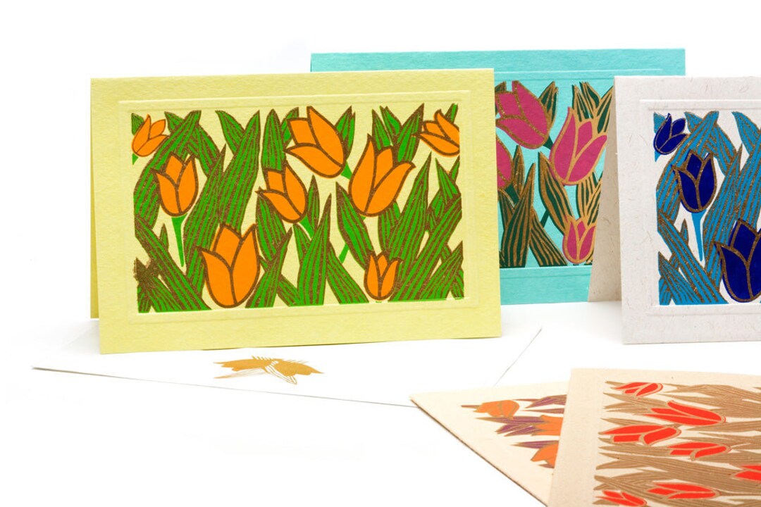 Note Cards Screen Screen-printed Tulip Notecards: Gold Ink, Set of 5 - Etsy