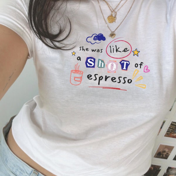 She Was Like a Shot of Espresso Baby Tee,  y2k Crop Top,  Angel Baby Tee, 90s, 2000s, Y2k Clothing, Spiderman Fan,  Aesthetic Shirt, Lover