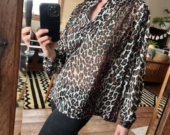 Leopard print union made sheer vintage blouse