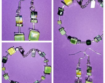 The Cubicles Green Bracelet & Earrings Set