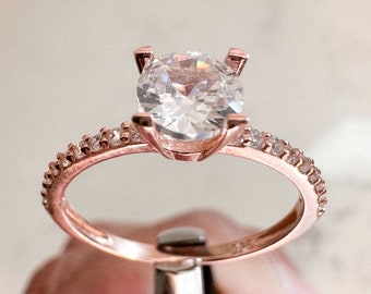 Half Eternity Solitaire Engagement Promise ring| rose gold plated 4 prong ring| 925 sterling silver ring