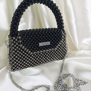 Elegant handmade beaded bag, crystal&acrylic beads, unique purse, luxury handmade shoulder bad, sparkling clutch