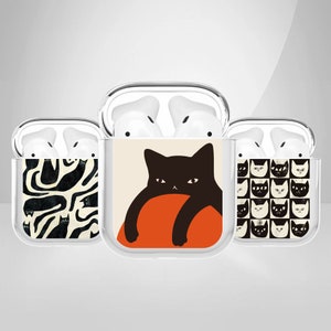 Black cat Design Earbuds Case Kitten art Protective Cover for Airpods 1, 2, 3 Pro Galaxy Buds Live Beats Fit Studio WF