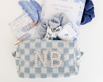 Custom Checkered Makeup Bag |  Bridesmaid Proposal Bag | Last Toast on the Coast Personalized Bikini bag | Recovery Kit | Coast Bach Favors