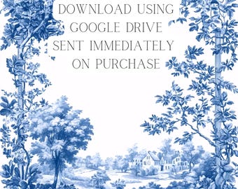 Vintage Blue French Toile Digital Paper: Elegant Countryside