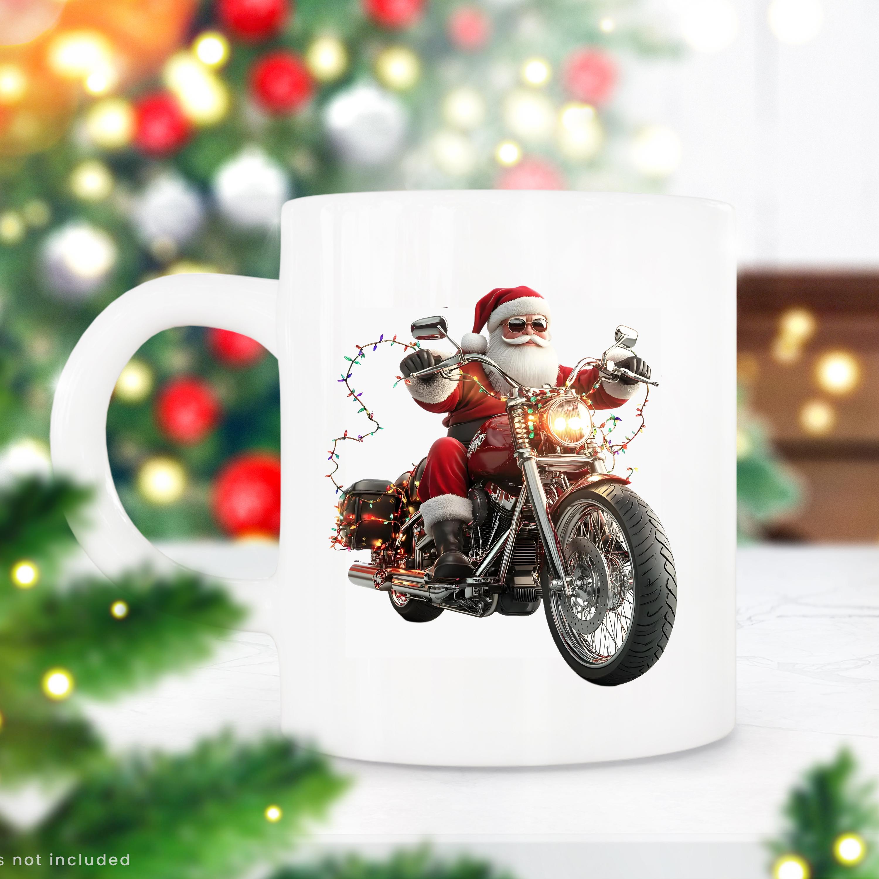 Jolly Santa Riding Motorcycle Christmas Clipart: High-res PNG With ...