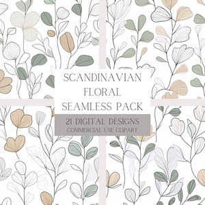 Scandinavian Botanical Digital Papers: 21 motivi floreali neutri senza soluzione di continuità per uso commerciale