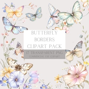 Lebendige Aquarell Schmetterling Border Clipart: hochauflösender digitaler Download für Kunsthandwerk & Design