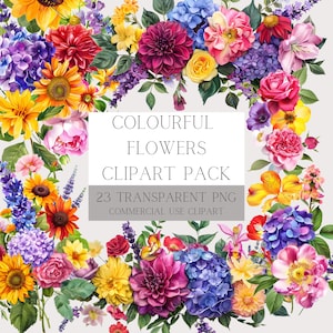 Clipart floral de verano vibrante: Descargas digitales de alta calidad para bodas y diseño gráfico